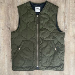 Zara Men's Quilted Vest Green / Navy Size S